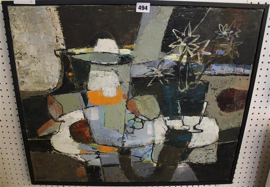 Abstract still life oil signed Hale